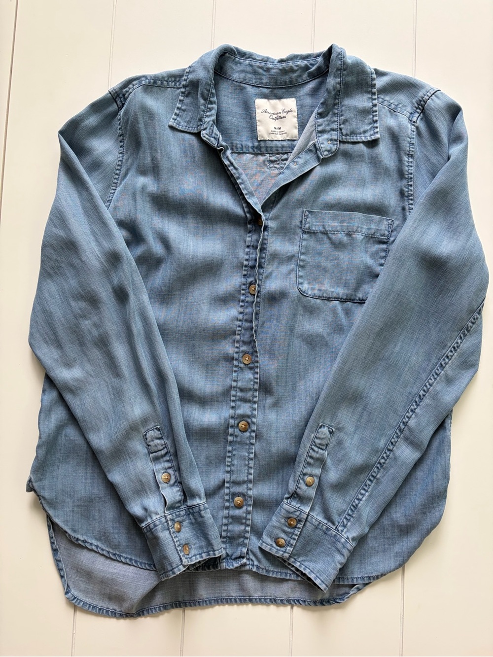 Light Blue Denim Button-Up Shirt — Women Jeans